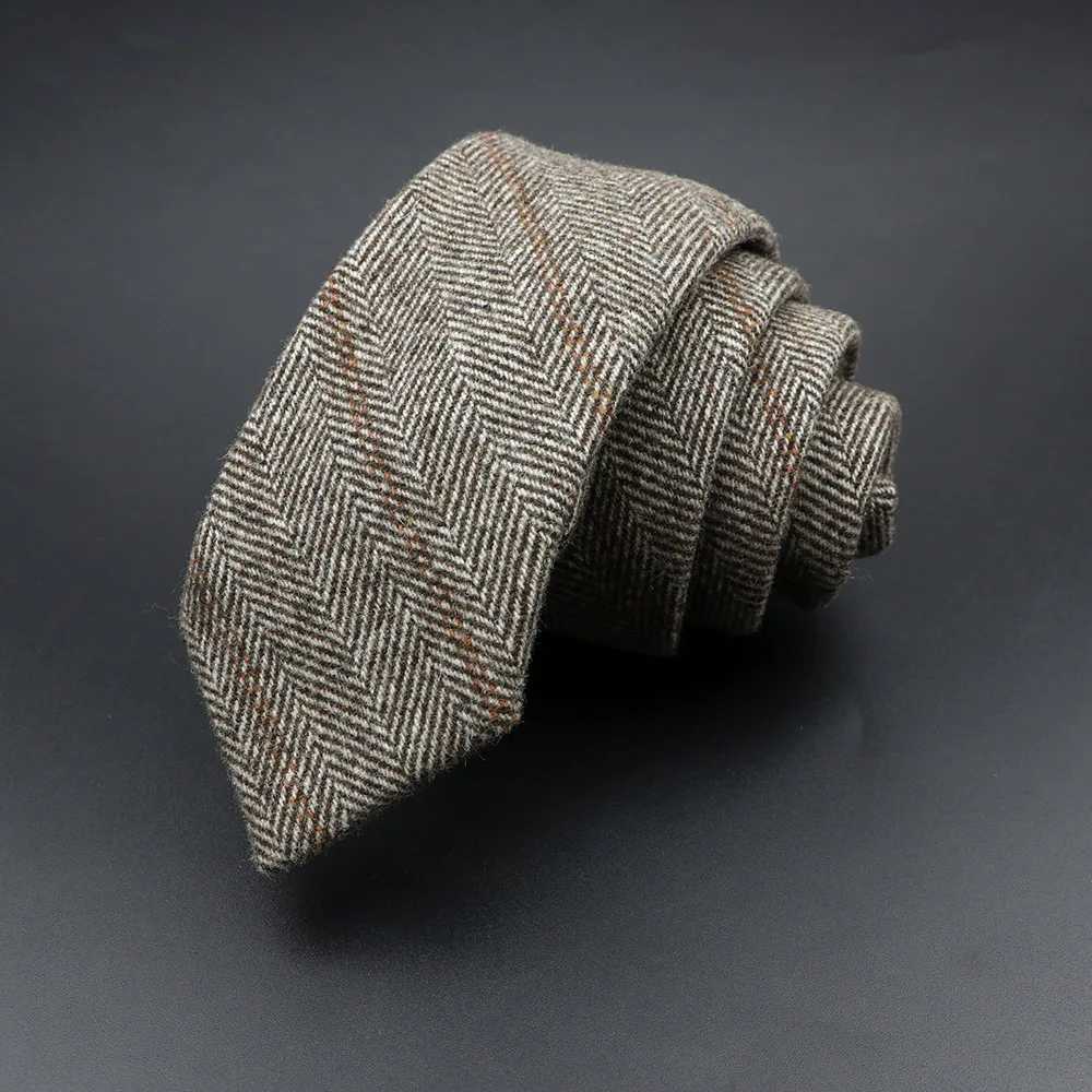 Classic Brown Grey Plaid Striped Wool Necktie Narrow Collar Slim Cashmere Tie For Man Suit Party Casual Accessory Cravat Gift X250407