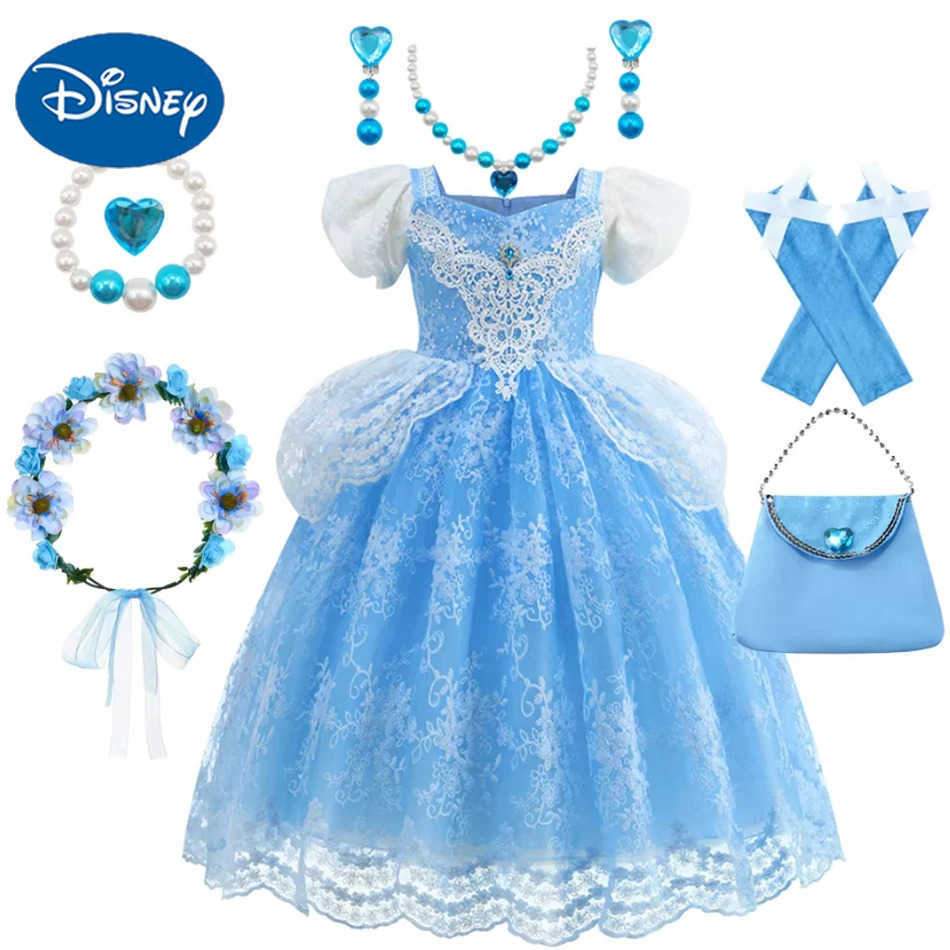 Disney Cinderella Deluxe Princess Ball Dress for Girls Blue Elegant Mesh Dress for Childrens Birthday Carnival Party Dress for Girls Fashion Dress X25