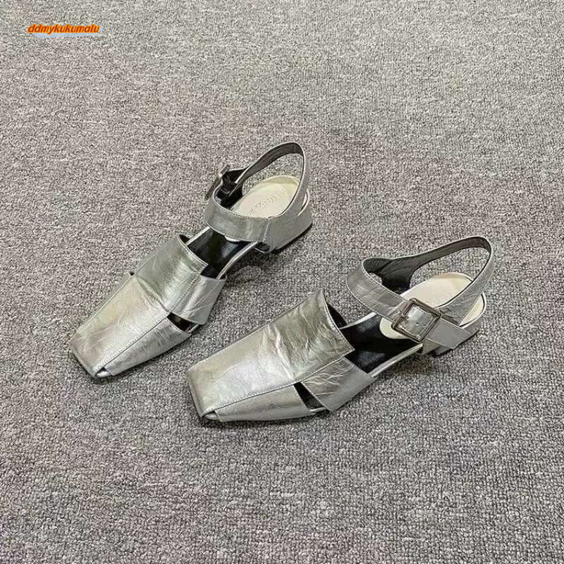 Summer Sier Leather Broad Band Hollow Out Women Sandals Pumps Design Cover Toe Buckle Strap Gladiator Roman Shoe ddmykukumalu
