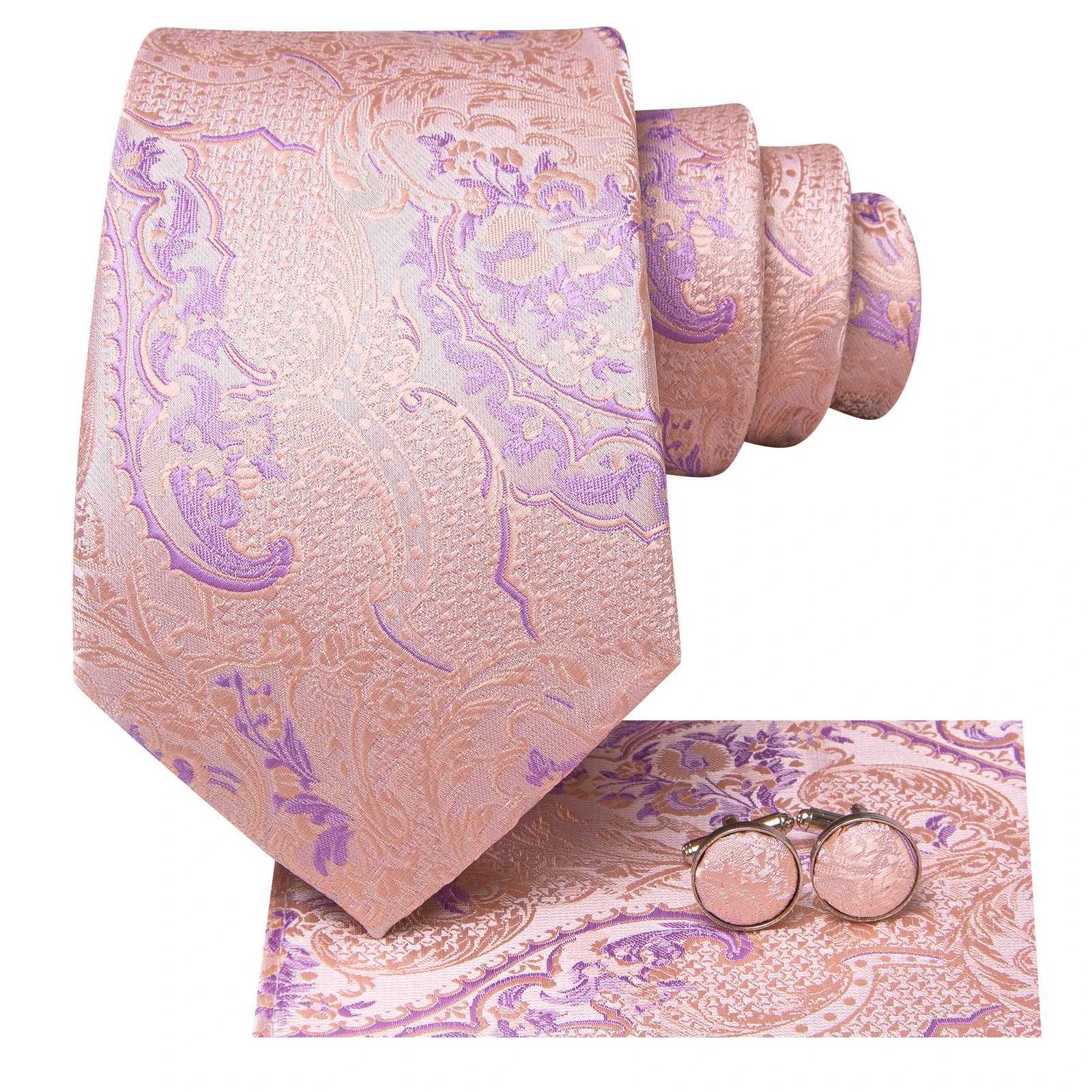 Hi-Tie Floral Purple Blue Men Elegant Necktie Handkerchief Cufflinks 3PCS Set Fashion Classic Silk Luxury Tie for Man X250407