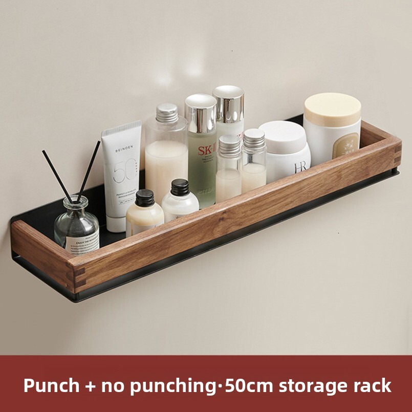 Walnut Bathroom Shelf Vintage Style Solid Wood Toilet No-Drill Washstand Wall Storage Rack