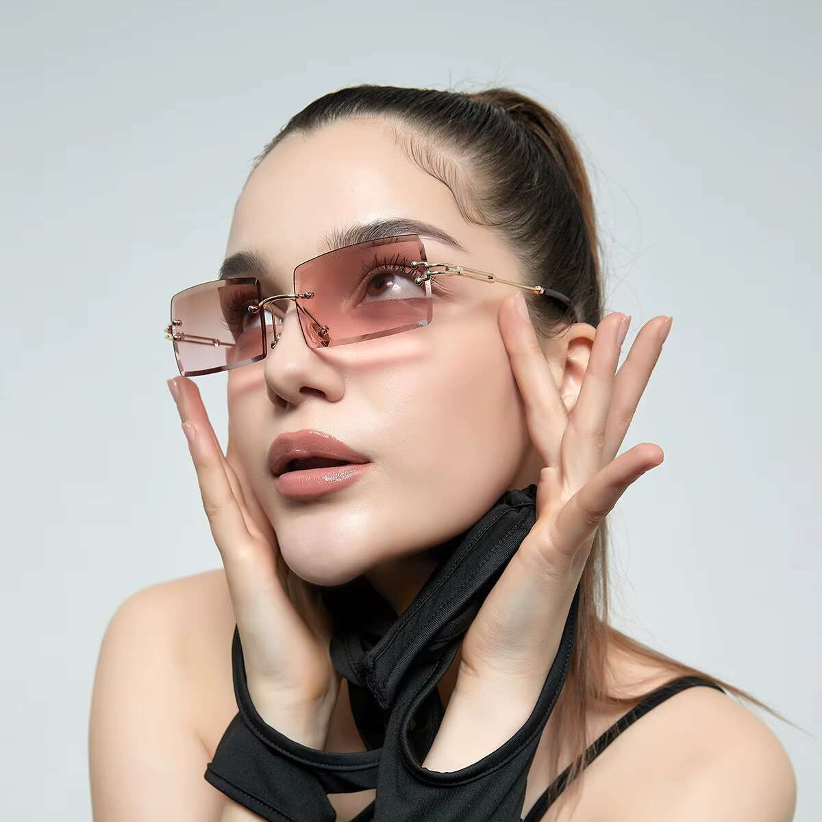 Aodun Vintage Transparent Candy Color Rimless Ocean Sun Glasses Small Rectangle Sunglasses