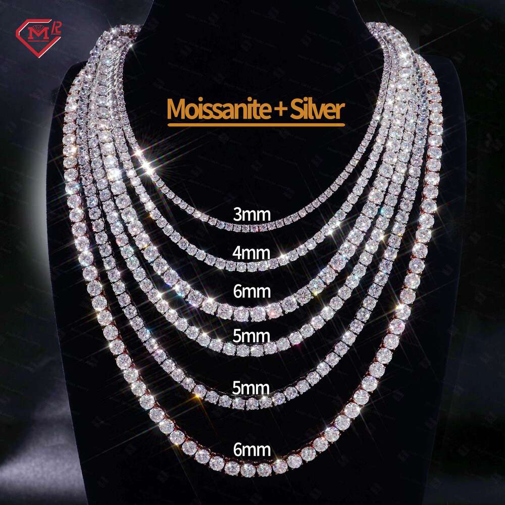 3mm 4mm 5mm 6mm Iced Out Necklace Sliver Ready to Ship Moissanite Tennis Chain