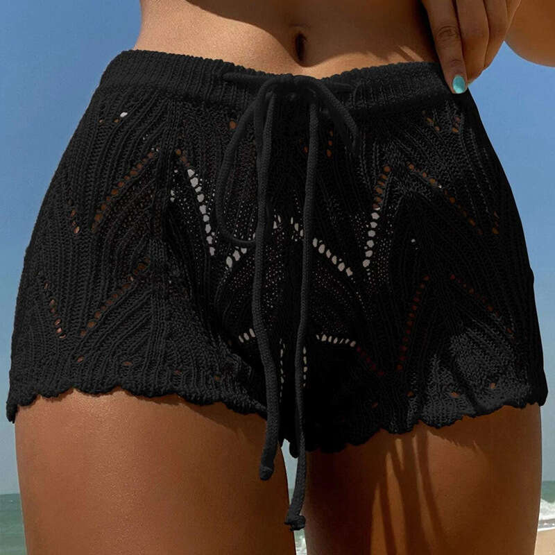 European and American summer solid color sexy knitted hollow beach bikini swimsuit pants women's 2025 new casual fashion trend clothing