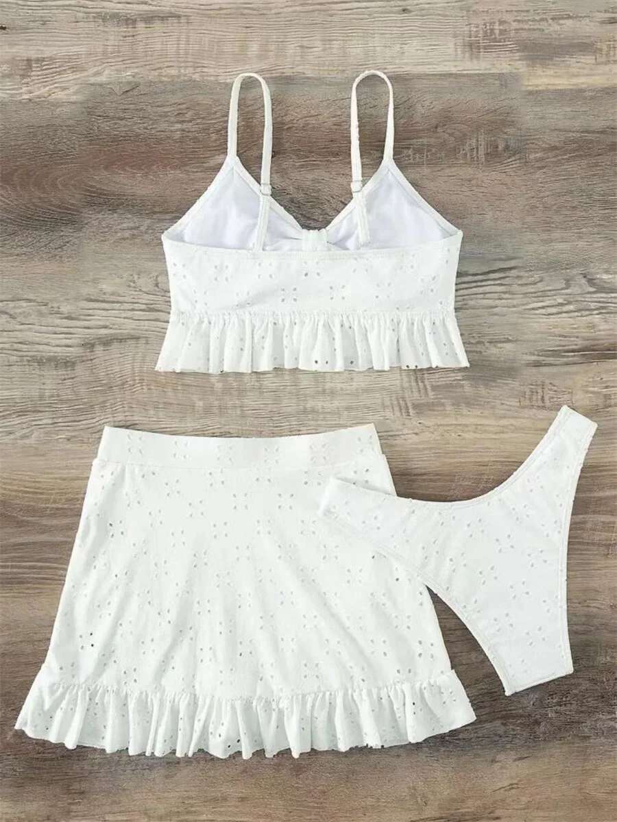Dongdumaoyi Sexy White Piece Bikinis Set Women Halter Cut Out Tie Up Ruffles Push Skirt Swimsuit Bathing Suit High Waist Swimwear
