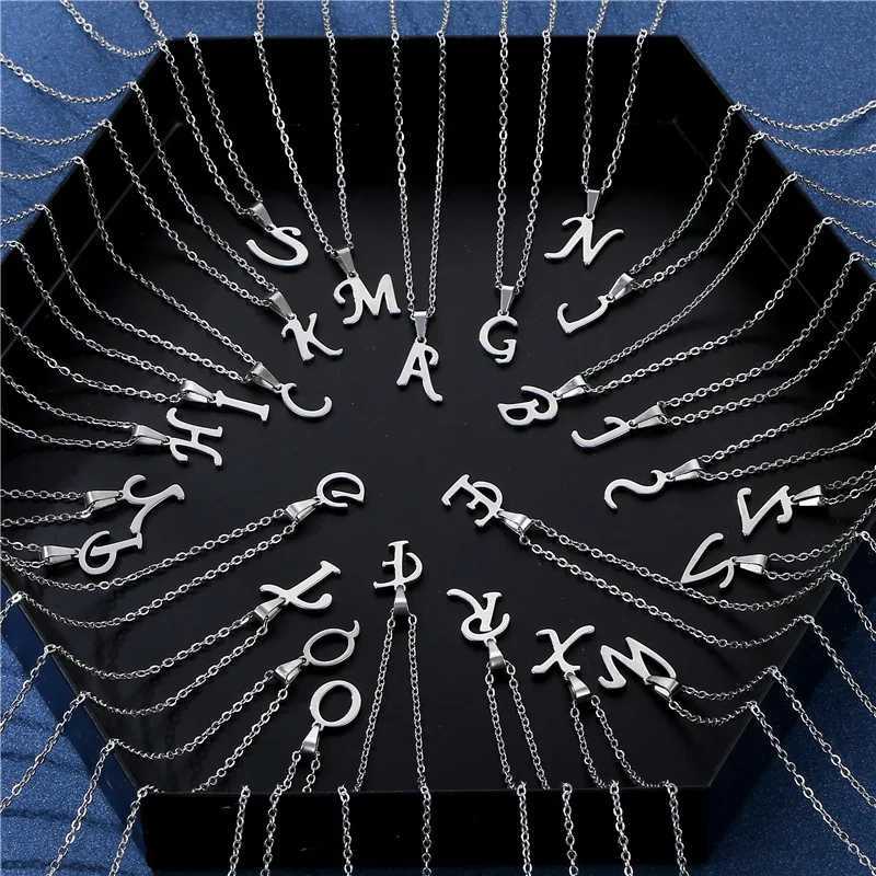 Fashion Initial Letter Pendant Necklace for Women Simple Stainless Steel Letter Glossy Clavicle Chain Choker Necklaces JewelryC250407