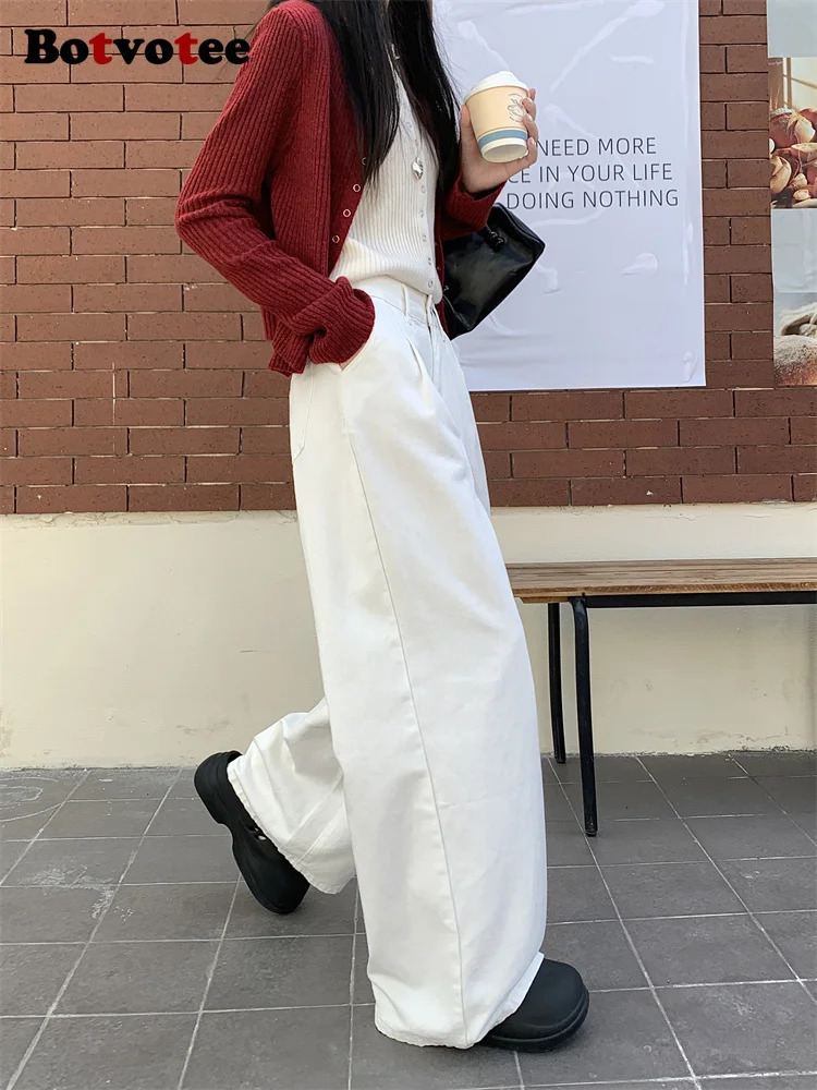 Botvotee Baggy White Jeans Womens SpringSummer Korean Y2k Fashion Tight Loose Super Waist 250407