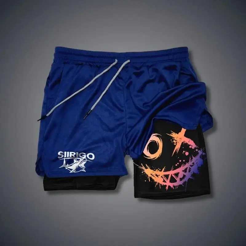 2025 mens leisure training sports smiling face printed fitness shorts double-layer 2-in-1 quick drying outdoor shortsXJ250407