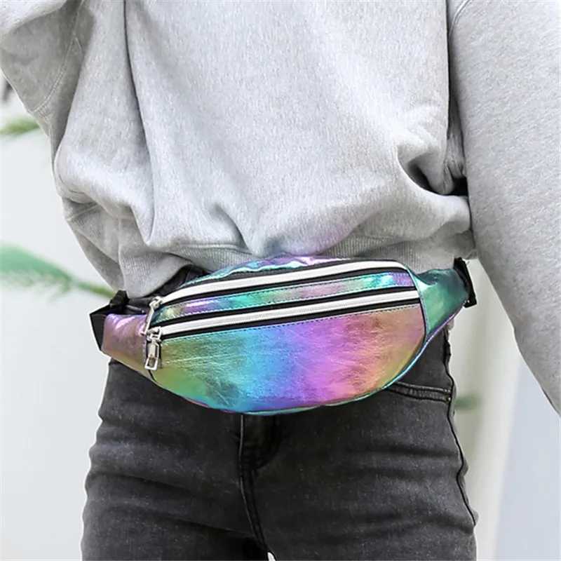 Holographic Fanny Pack Holographic waist bag Laser beach travel Banana Hip Bum Zipper waist bag Womens waist belt bag Z250407