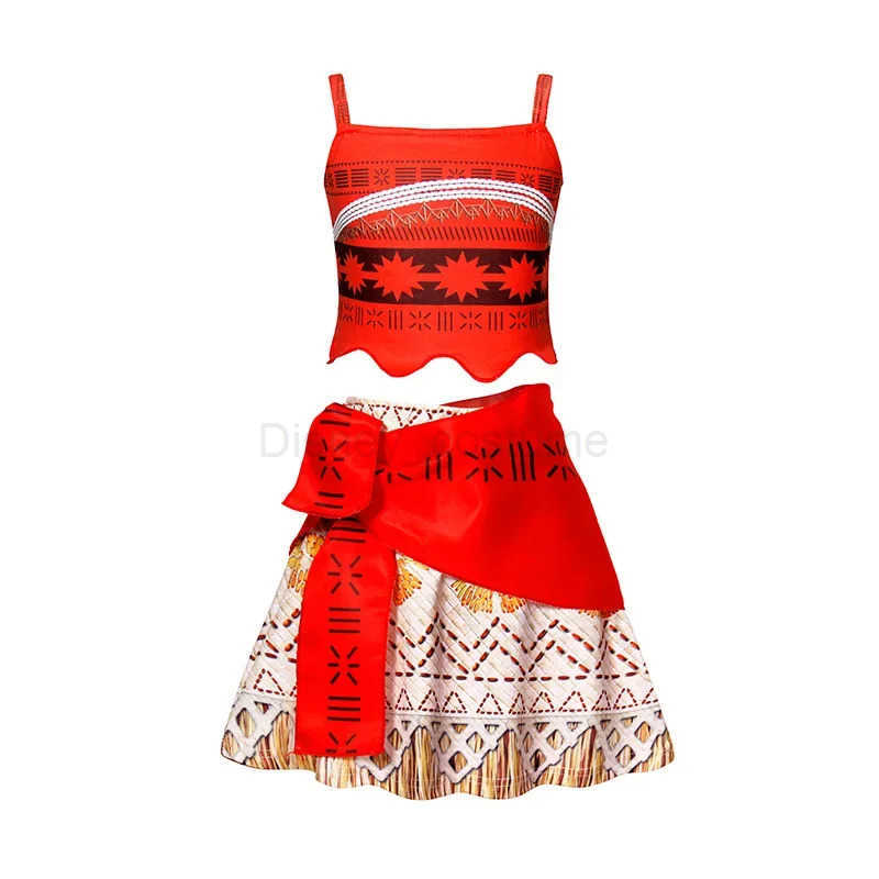 Disney Moana Halloween Princess Dress Girls Cosplay Vaiana Costume Summer Casual Fancy Clothes Children With Necklace Wig Outfit X250408