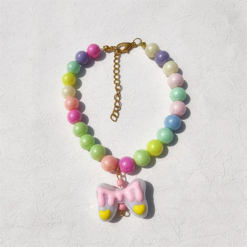 Update Fashion Trendy Handmade Colorful Pearl Collar With Resin Bows Pendant For Dogs And Cats Adjustable Pet Jewelry Necklace