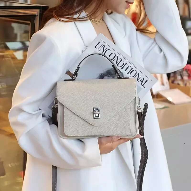 Real Leather Handbag, Women's Envelope New Cowhide Mailman French Small Square Bag, Crossbody Bag