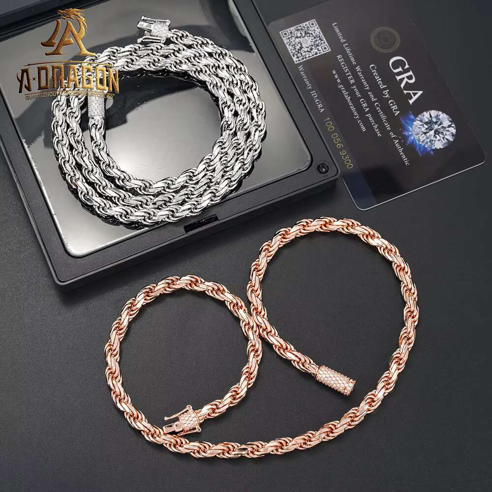 Luxury Diamond Cut Rose Gold Plated 925 Silver Moissanite Diamond Rope Chain