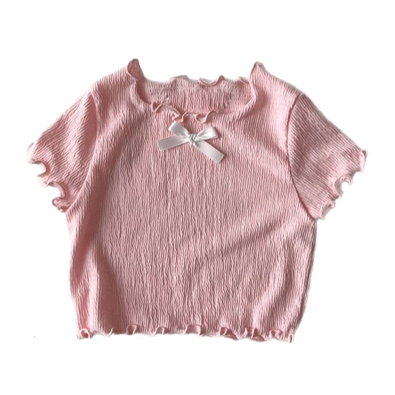 Ddmyshoesvip Girls Fashion Korean Top New Summer Baby Style Bow Short Sleeve T Shirt Children S Solid Color Texture