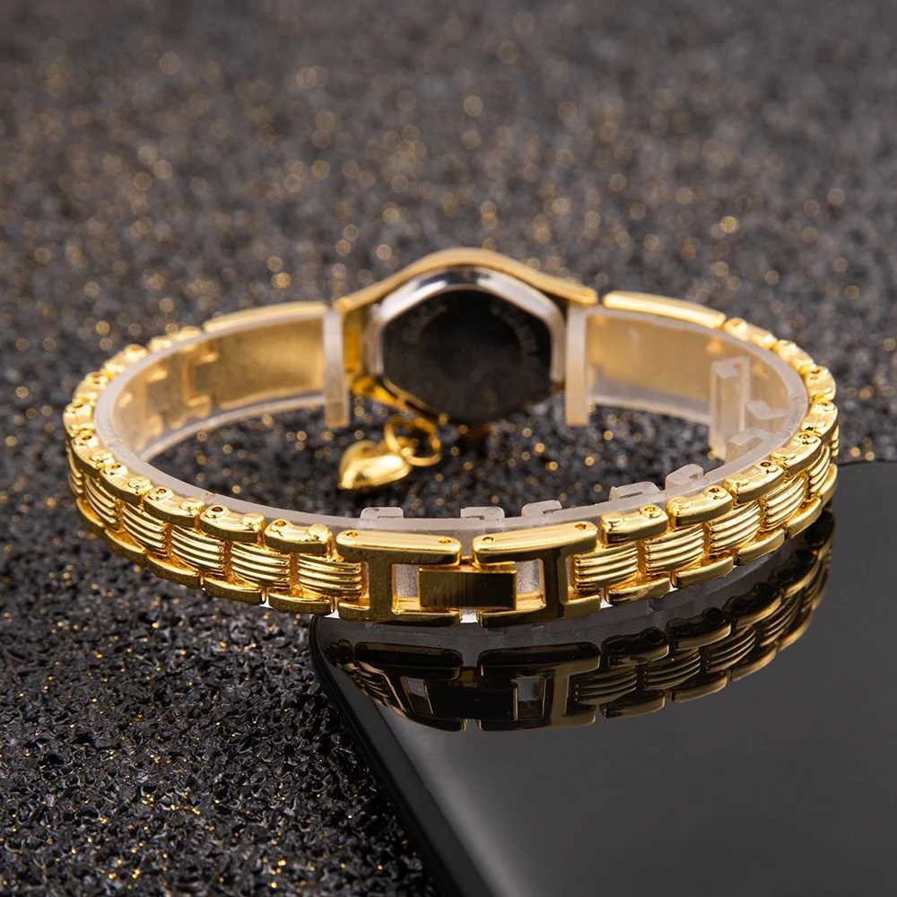 Luxury gold-plated womens bracelet watch girls quartz analog watch high-quality watch stainless steel casual dress watchT250408