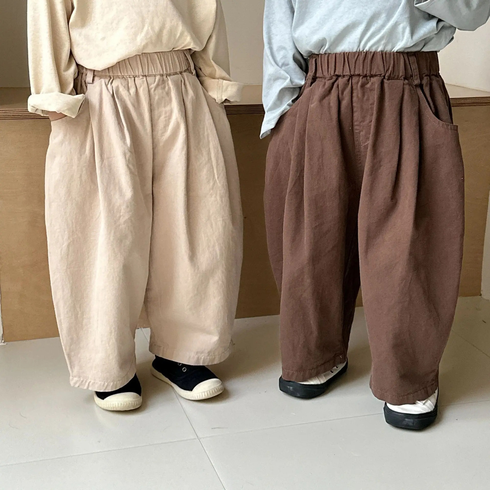 5020 Childrens Wide Leg Pants Spring Loose Cotton Girls Casual Radish Pants 1-10 Years Childrens Trousers 250408
