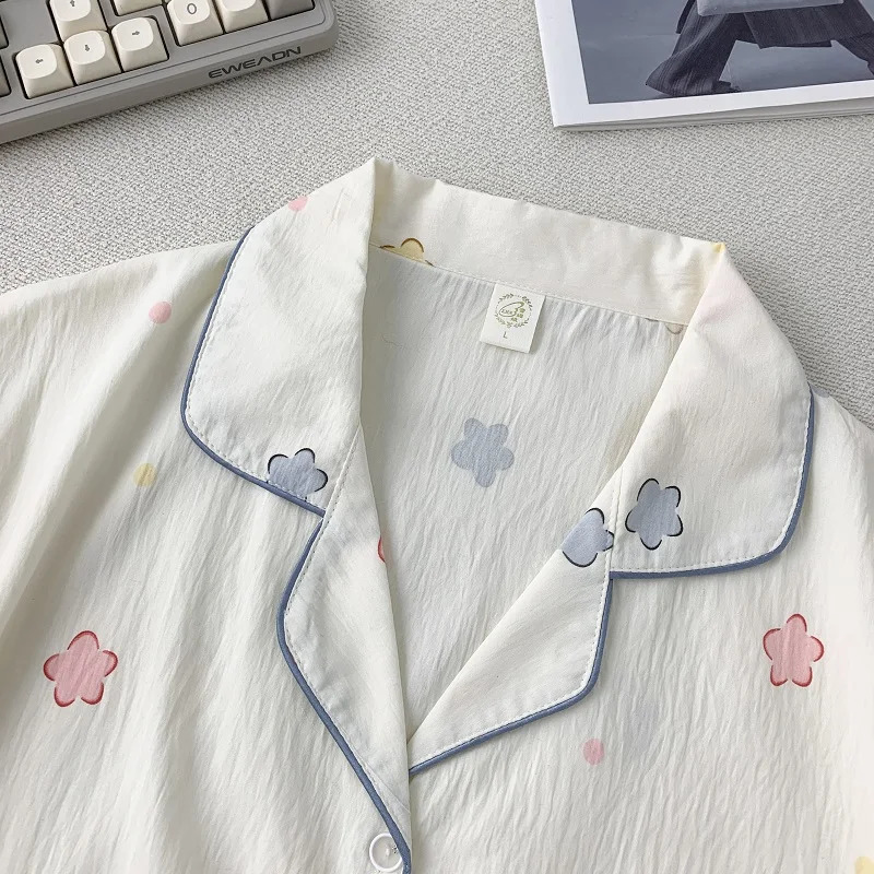 Flower Print Short Three Pieces Pajamas Set for Women Spring Summer 2025 Plus Size Womens Pajamas Set Sweet Cute Nightwear 250408