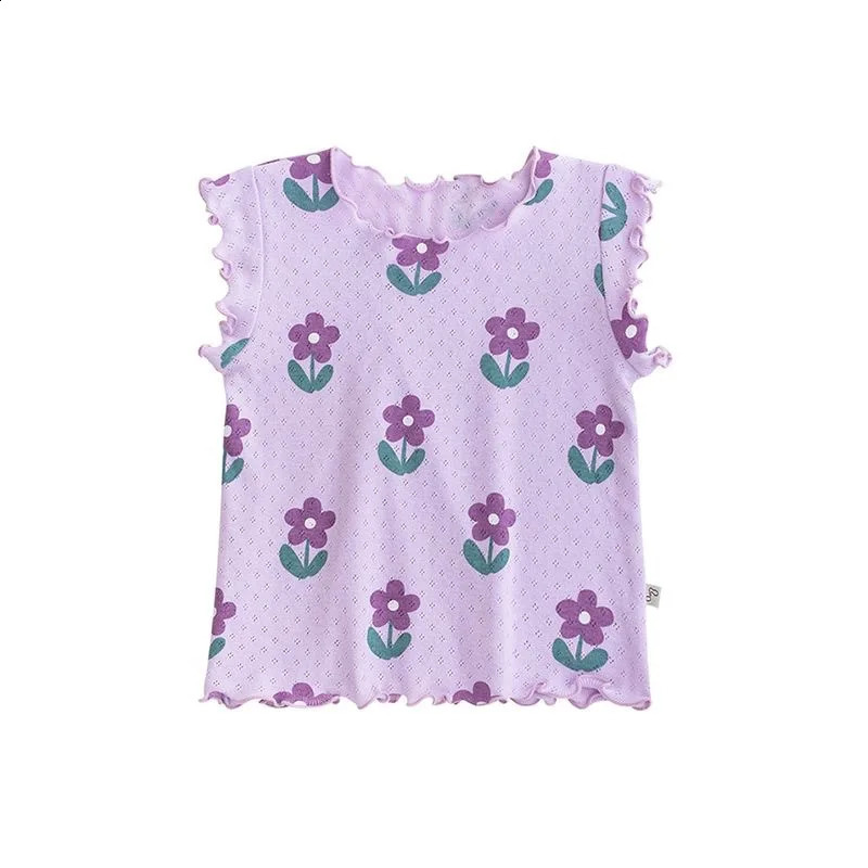 Girls Cute Flowers Pajamas Set Lightweight Short Sleeve Shorts Kids Loungewear Baby Thin Breathable Air Conditioned Homewear 250408