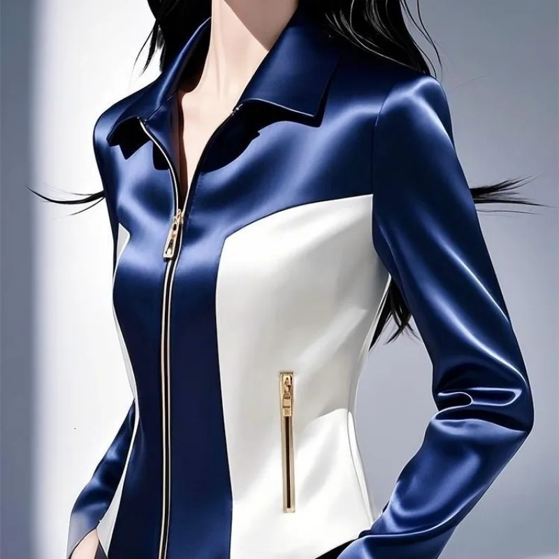 This years spliced colorful satin womens jacket early spring highend fashion ultrathin zipper top 250407