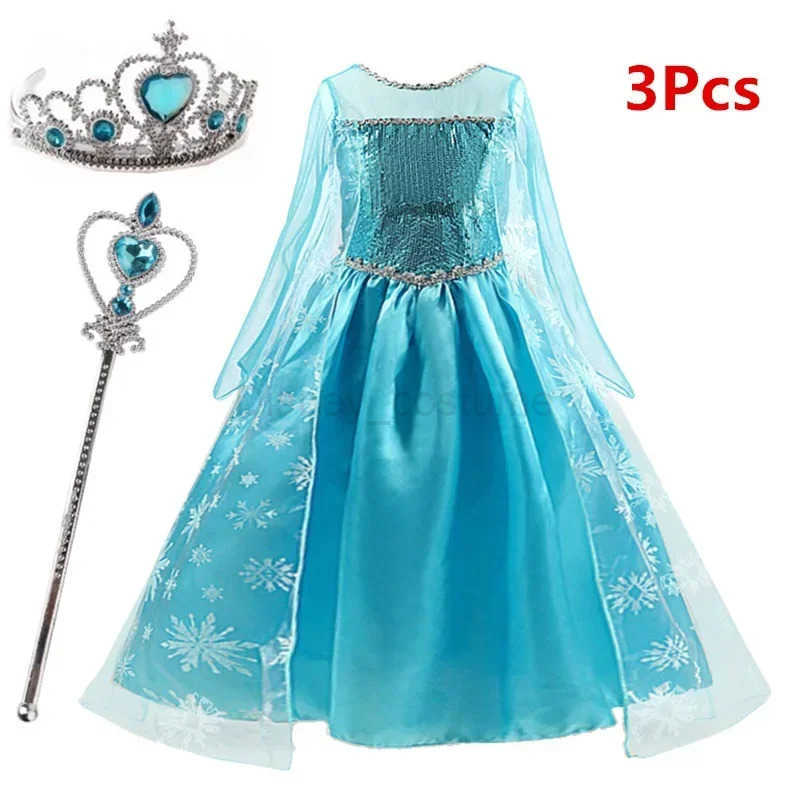 Disney Girl Elsa Princess Dress Long Sleeve Childrens Birthday Role Play Frozen Costume Fancy 2024 Carnival Dress up Party Costume X250408