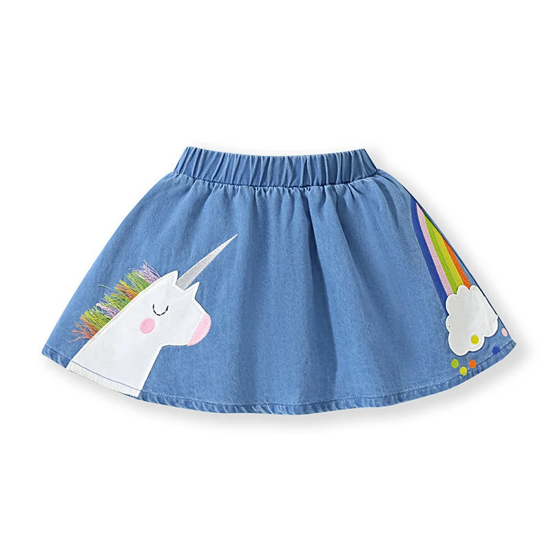 Little maven Girls Skirt Summer Unicorn Rainbow Denim Skirt Lovely Clothes Cotton for Toddler Infant Skirt Dress Kids Clothes 250408