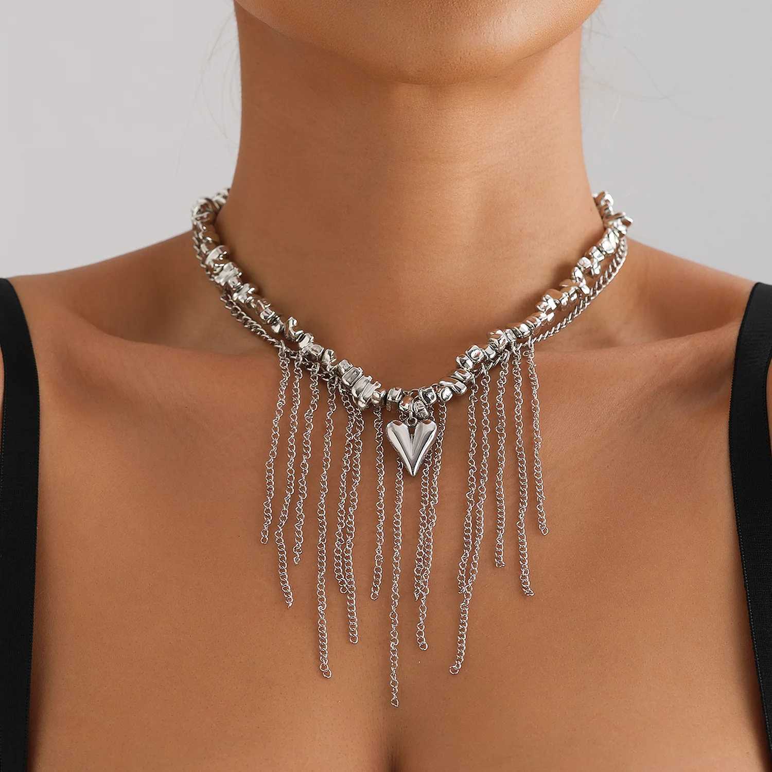 New Fashion Trend Accessories Ins Stainless Steel Texture Love Tassel Necklace for Women Party Jewelry Festivals GiftC250407