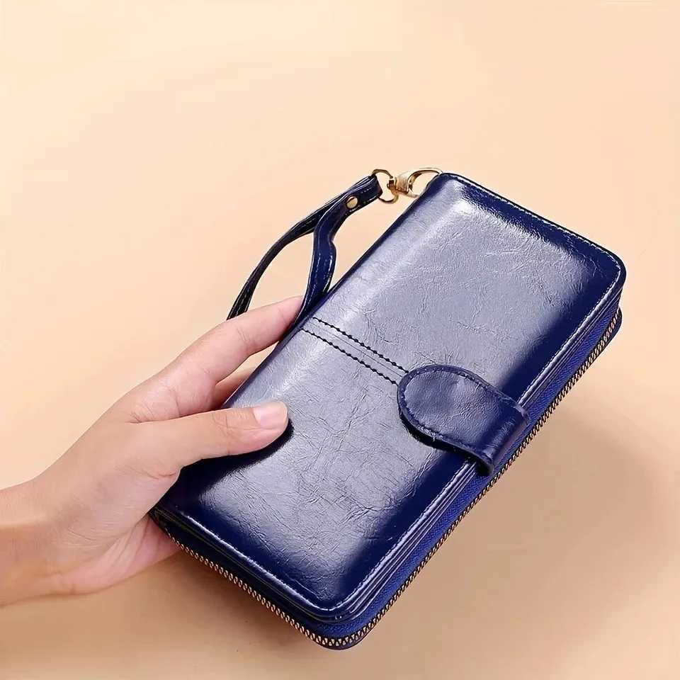Womens Vintage Oil Wax PU Leather Clutch Wallet Female Large Capacity Phone Purse Ladies Wristband Simple Card Holder Pouch Bag H2511071