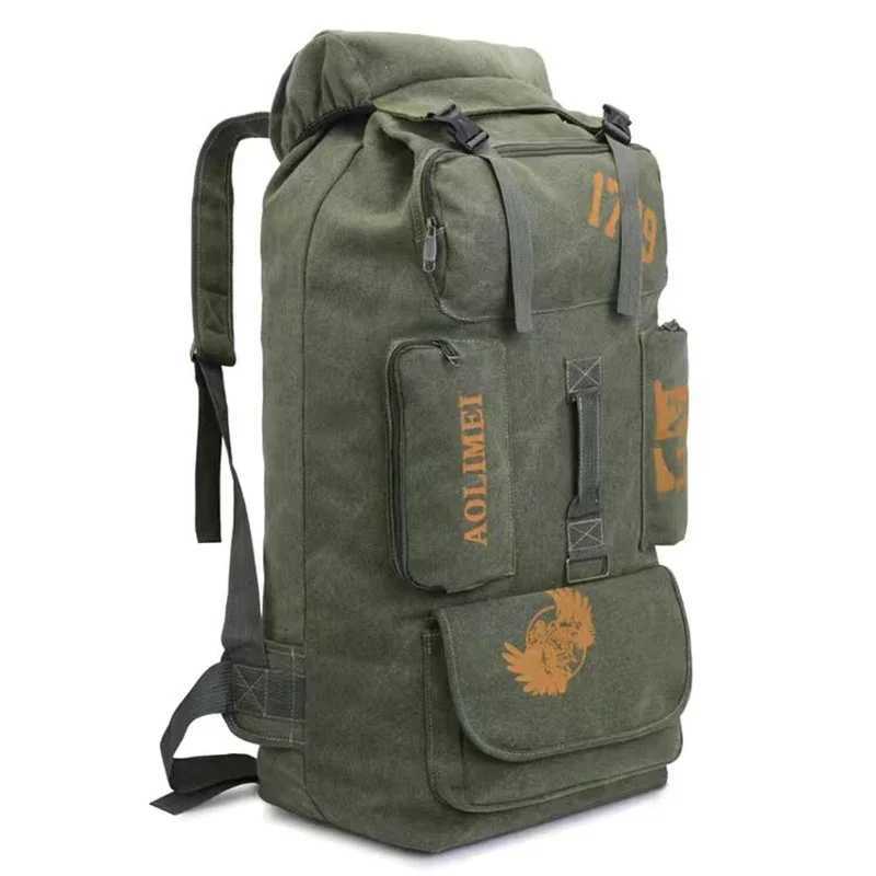100L Hiking Camping Backpack Large Canvas Travel Luggage Backpack Outdoor Mountaineering Multiple Pockets RucksackC250407