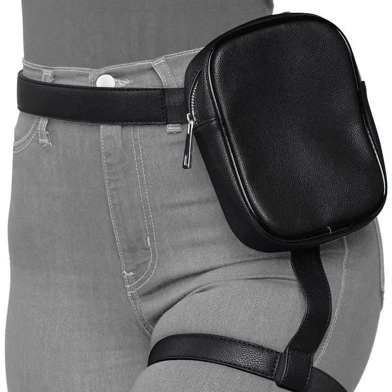 FAshion black womens waist belt leather cool bag outdoor hiking motorcycle fantasy bag Z250407