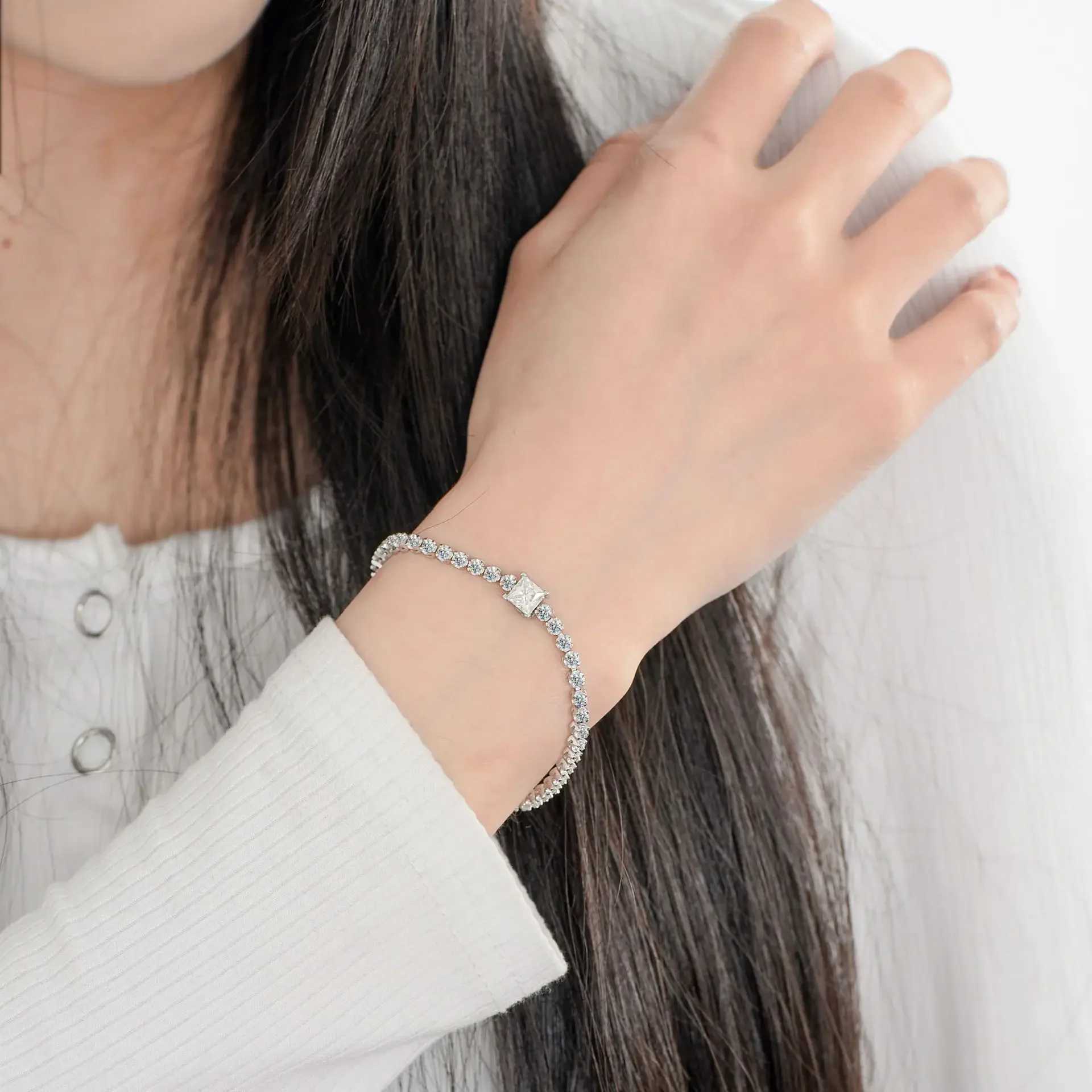 1ct D Color Princ Cut GRA Tennis Moissanite Bracelet For Wen 925 Sterling Silver Diamond Jewelry Anniversary Gift BraceletsC250408