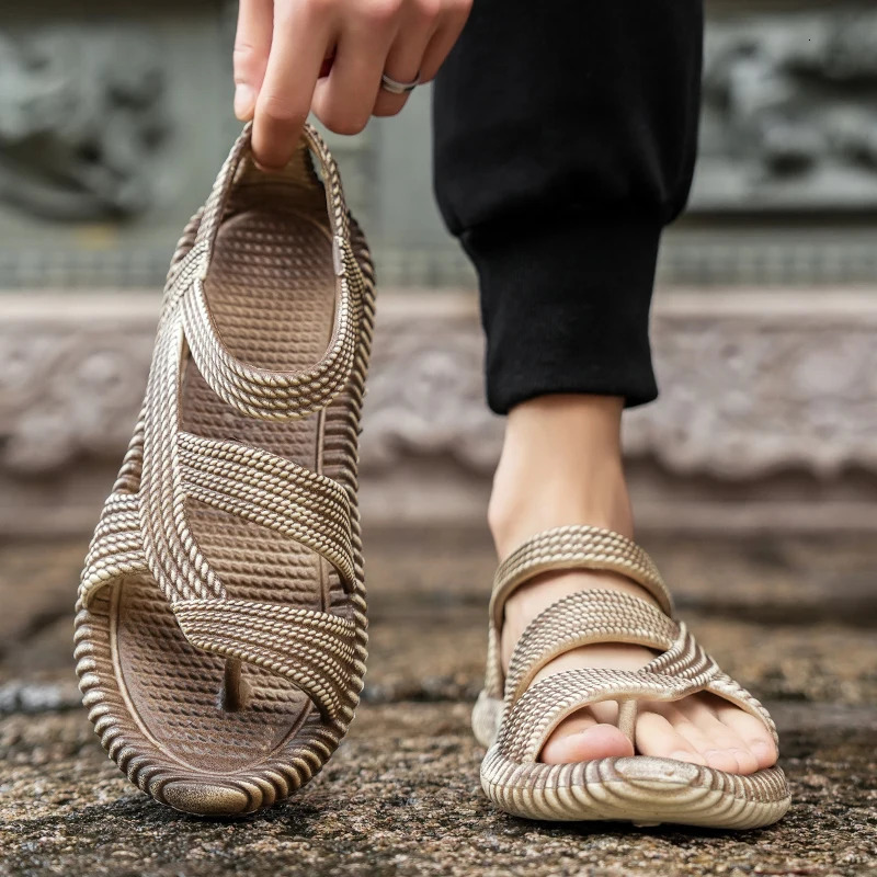 Summer Mens Straw Sandals Mens Casual Shoes Personality Wear-resistant Sandal for Men Outdoor Beach Flip-flop Size Plus 36-47 250408