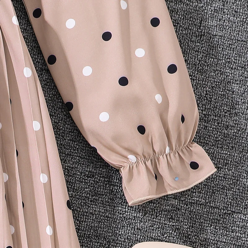 Kids Casual Dress for Girls Clothes Autumn Winter Children Fashion Dot Print Long Sleeve A-line Dress with Belt 7-14Y 250408