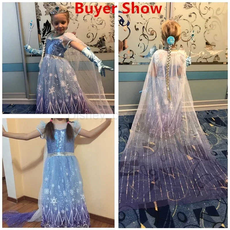 Disney 2024 Elsa cosplay dress childrens Halloween frozen carnival girls birthday Elsa princess cosplay sequins Viscidos X250408
