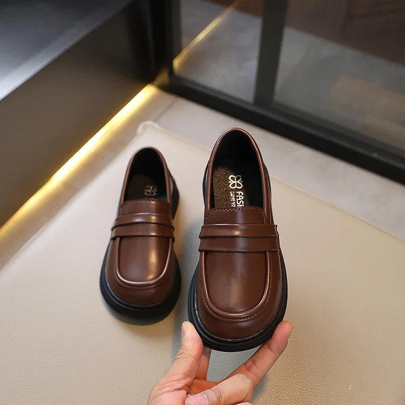 Girls Loafers Round-toe Children Fashion Princess Leather Shoes for Party Wedding Boys Kids Uniform School Shoes Soft All Match 250407