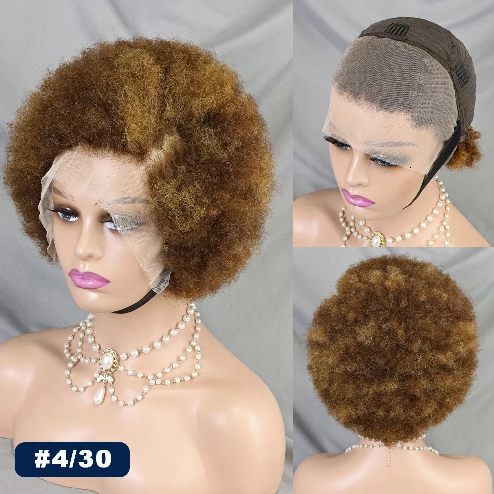 Kinky Curly Short Lace Front Wig Afro Bob Human Hair Natural