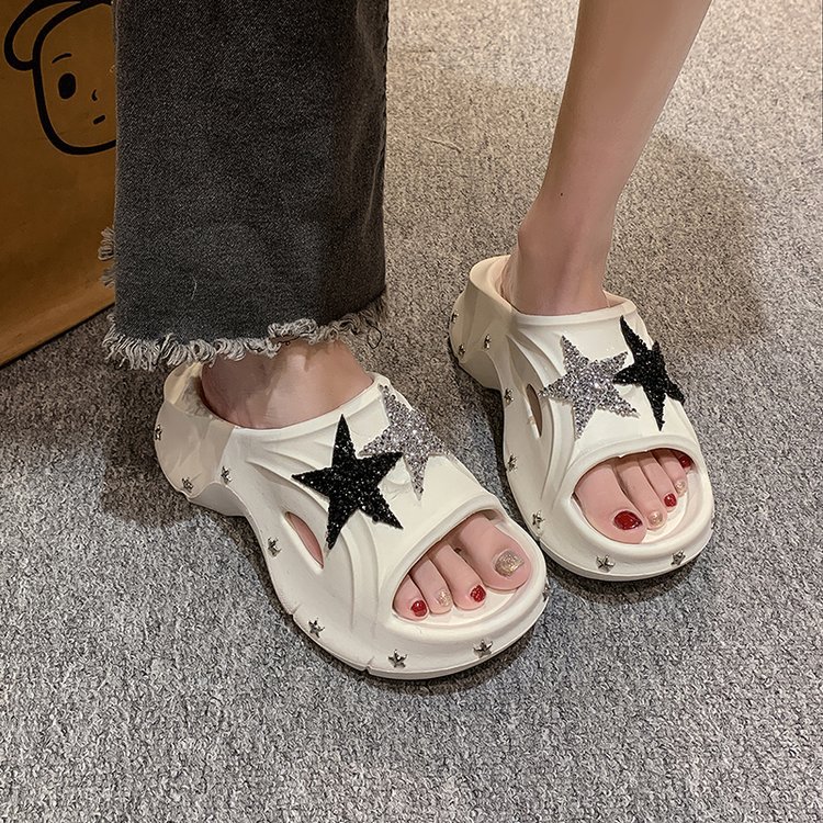 Women 2025 summer new fashion casual flash five-pointed star super soft platform slippers wear non-slip beach shoes muffin and bread sandals