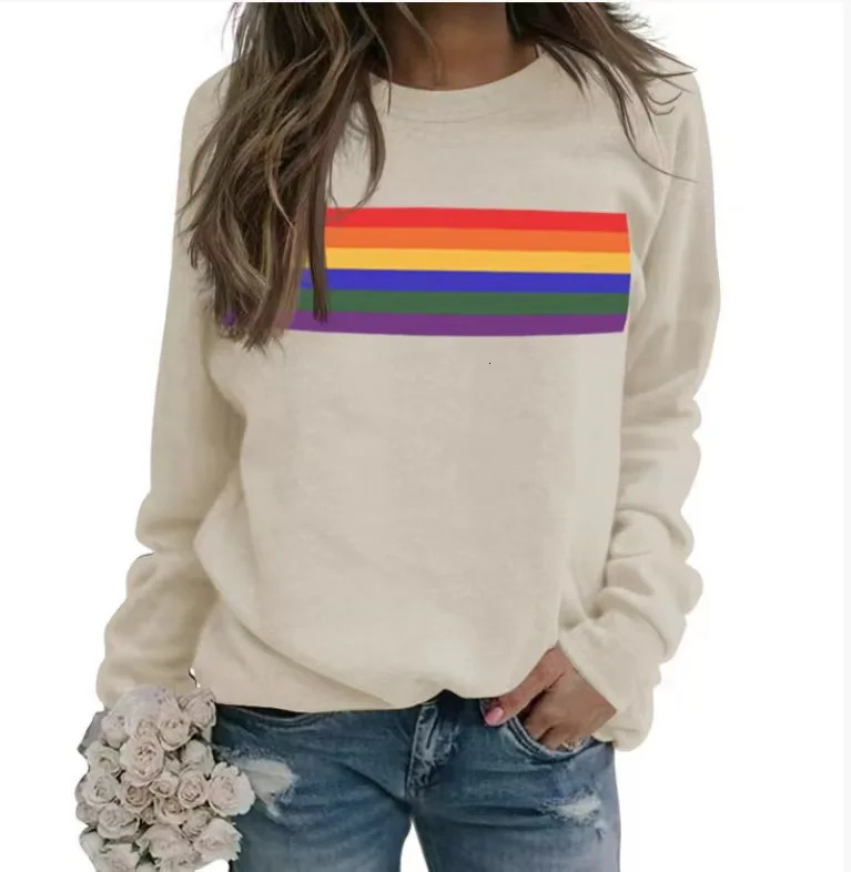 Womens Strapless Sportswear Fashion Trend Personalized Color Stripe 3D Printed Loose Casual Long Sleeve Tshirt 250331