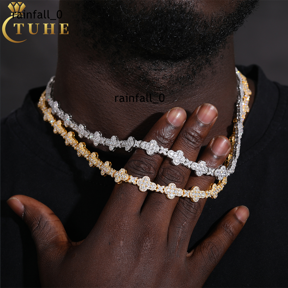 New Cross Collection Sparkling Necklace Mens 10mm 925 Sterling Silver VVS Moissanite Diamond Iced Out Cross Star Link Chain