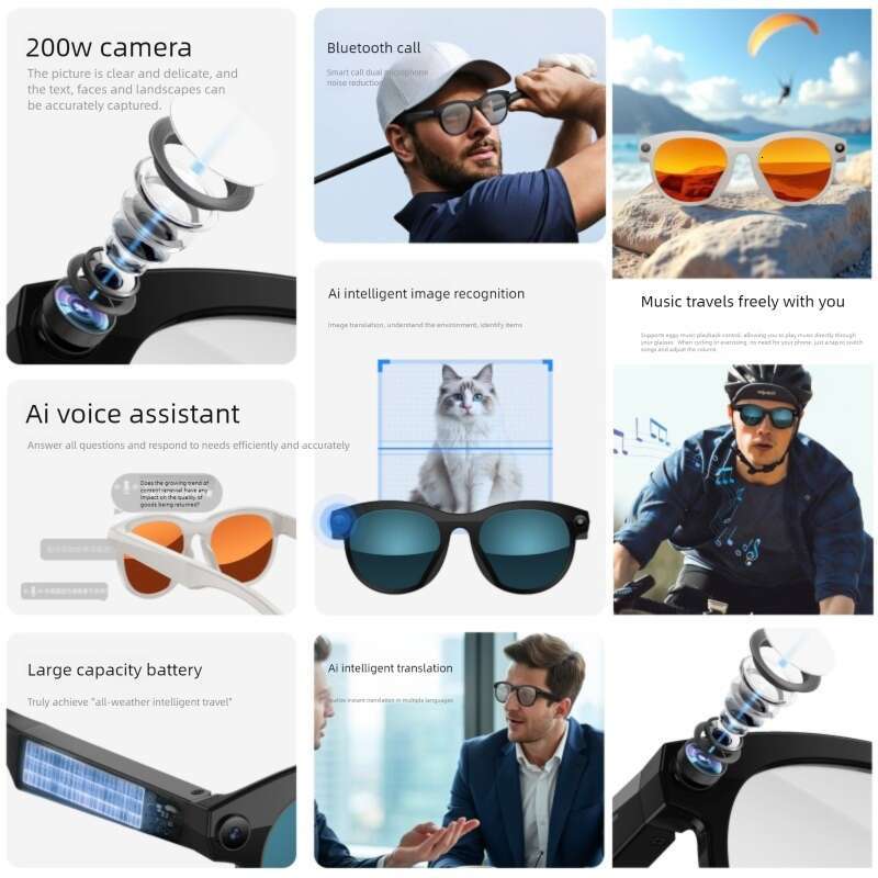 Famous Brand Designer Sunglasses AI Image Recognition Simultaneous Translation HD Anti-shake Camera Bluetooth Smart Glasses