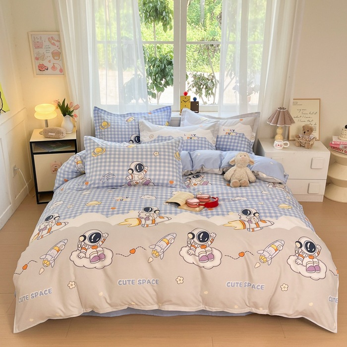 New style thickened pure brushed four-piece set, fresh style, fully washable cotton bed sheet and quilt cover, dormitory three-piece set