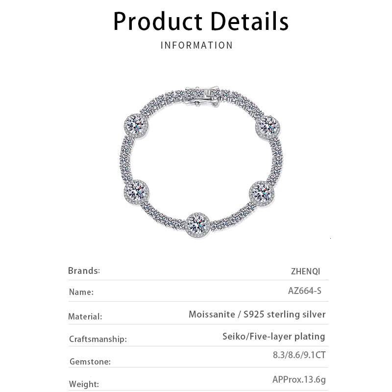 Women Wedding Chain 925 Silver Gemstone Ice Bracelet Jewelry Luxury Fine Moissanite Cluster Diamond Tennis Bracelet
