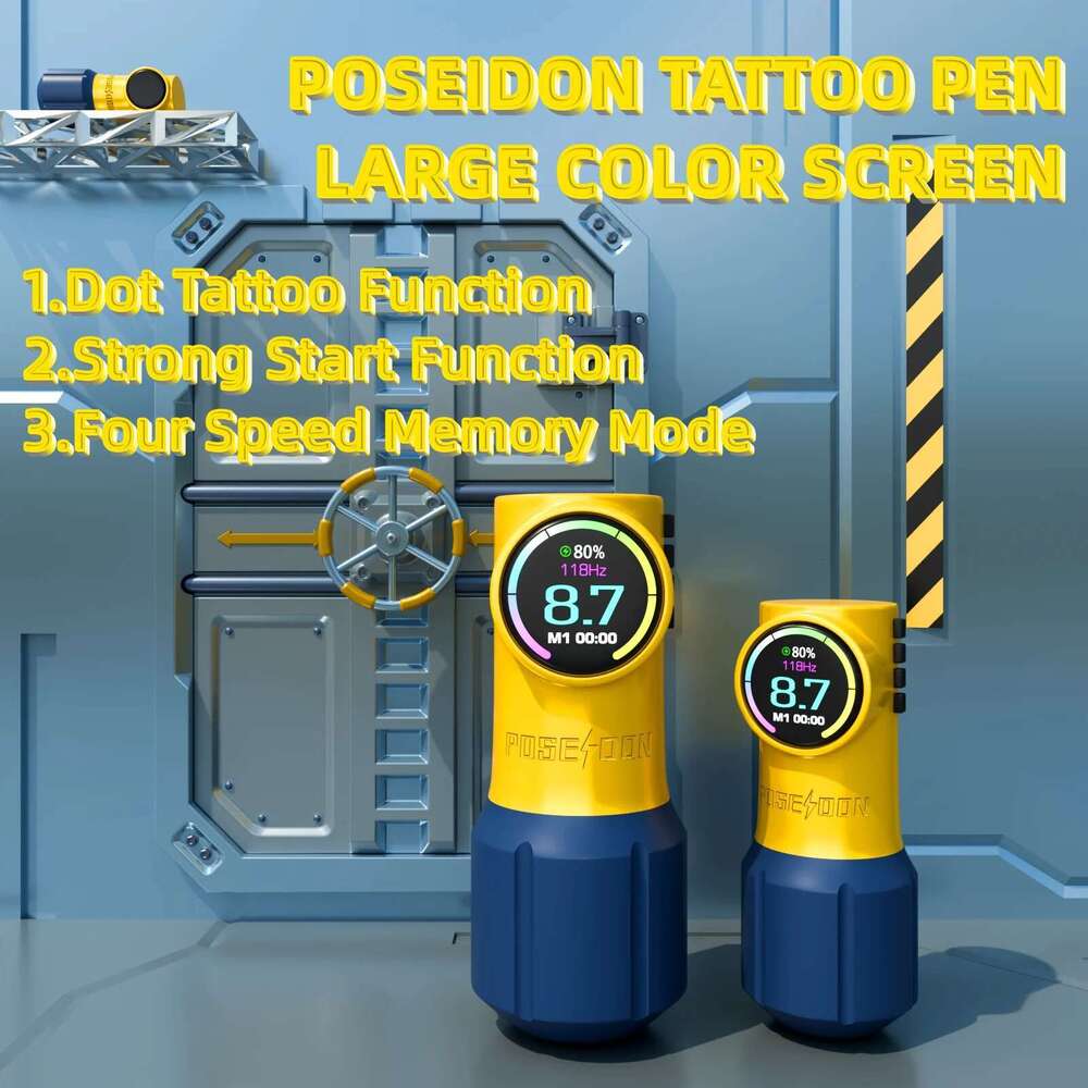 POSEIDON New Yellow Pen For Permanent Makeup Hine Kit Wireless Power Supply Tattoo Gun Ki