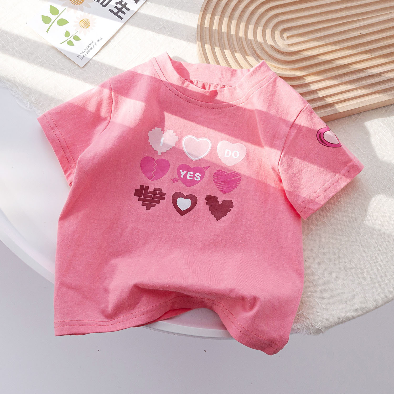 Ddmyshoesvip Pure Cotton Children S Clothing Summer New Style Girl Baby Love Cartoon Printed Short Sleeved T Shirt Casual Western Style Top