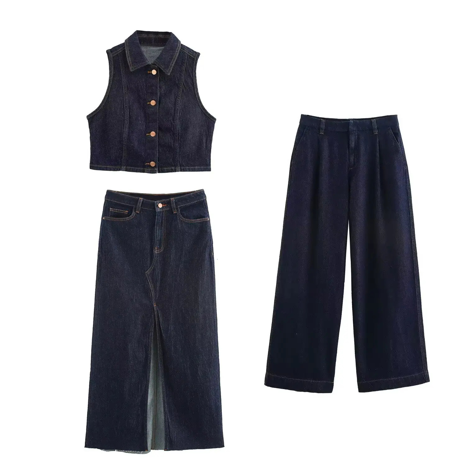 UNIZERA womens short denim vest top high waisted jeans split denim skirt temperament spring vest 250408