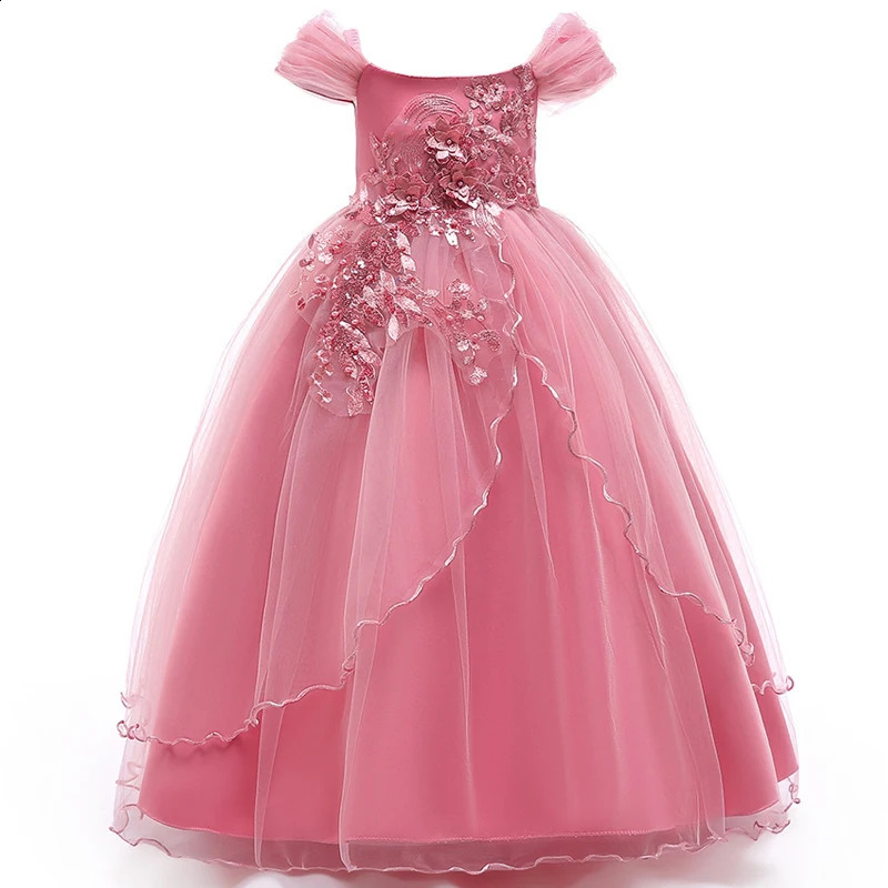 Summer Girls Dress Bridesmaid Elegant Party Princess Dress For Girls Embroidered Wedding Communion Gown Teen Carnival 3-10year 250408