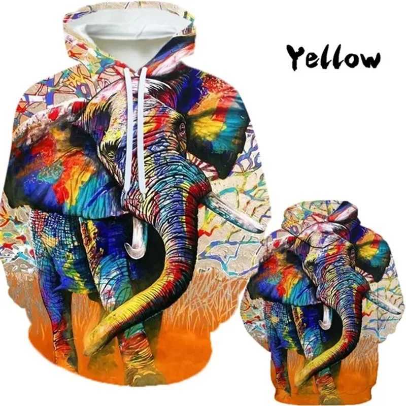 Personalized fashion animal oil painting elephant 3D printing mens winter casual hooded sweatshirt Harajuku Fun sports shirt unisex y2k top W250408