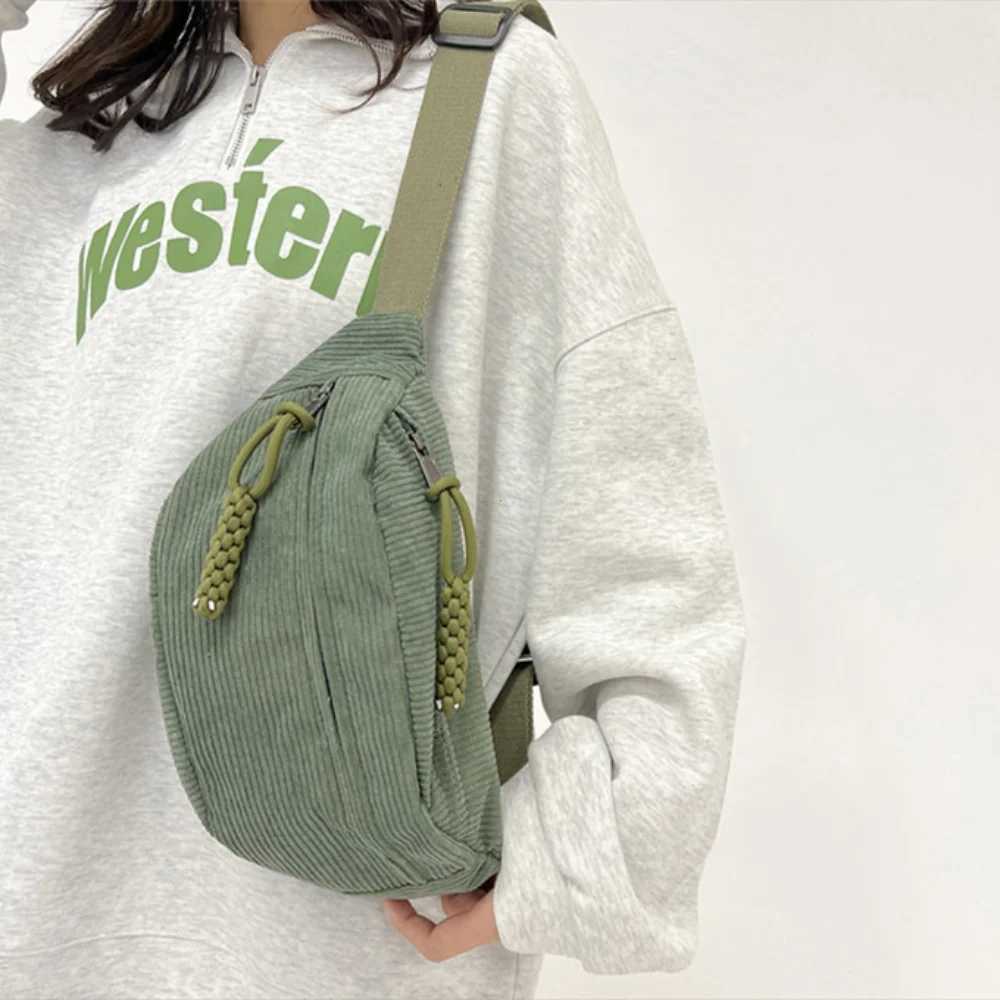 Womens waist bag with large capacity Corduroy Fanny Pack Street style chest bag fashionable shoulder cross body bag casual waist bag Z250407