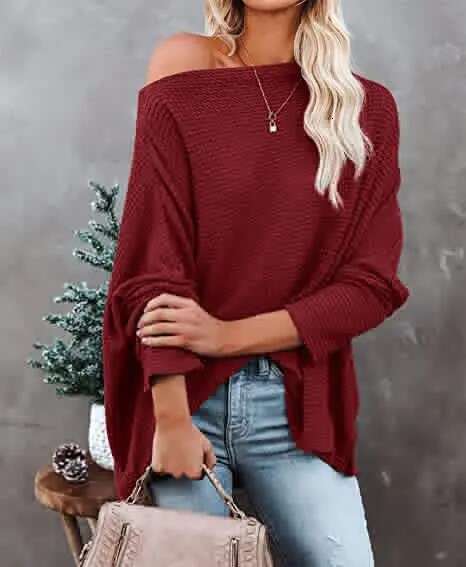 Knitted Waffle Shoulder 2024 New Autumn Europe And America Cross Border Women's Regular Top