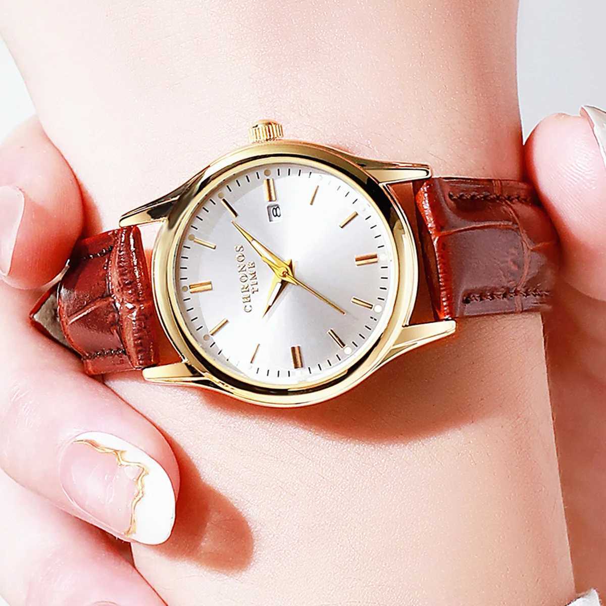 Chronos Luxury Womens Leather Watch Waterproof Stainless Steel Womens Quartz Watch Dress Elegant Womens Watch Fashion RelojT250408