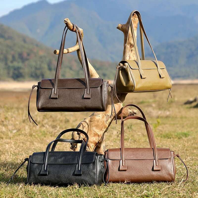 Vintage Cowhide Women Bag New Genuine Leather Designer Handbag Fashion Baguette Tote Women's Shoulder Bags 2959